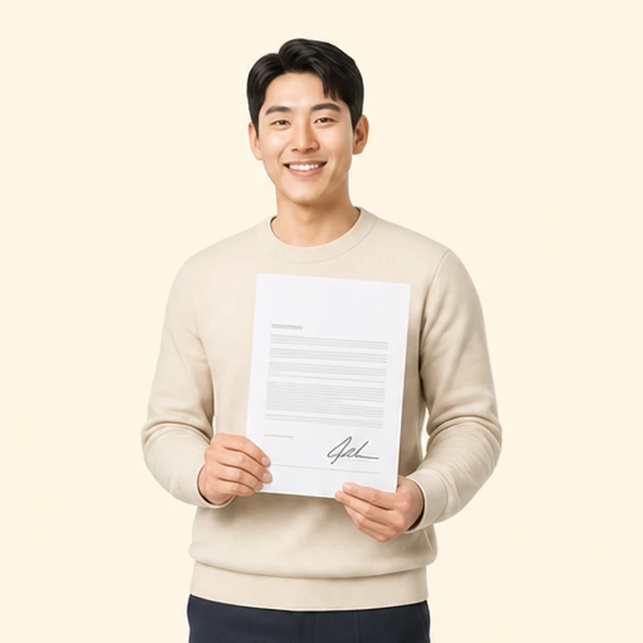 신용불량 신차 장기렌트 서면 견적서를 들고 있는 고객
